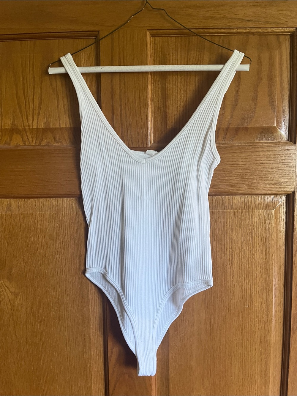 Classic Ribbed V-Neck Bodysuit - White